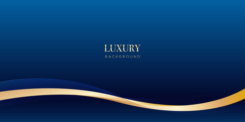 Dark blue Luxury background with golden curves for use as design background