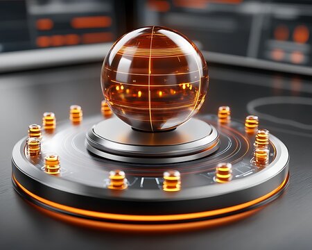 Futuristic sphere display in a tech control room setting