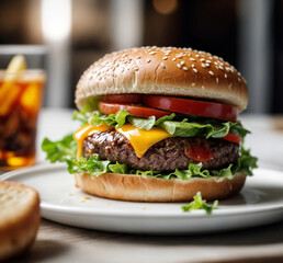 hamburger on a plate -Generative AI