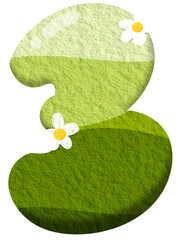Green gradient of number 3 with flower clip art, number hand drawn
