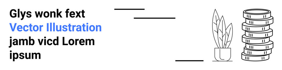 Minimalist text layout paired with a potted plant and stacked coin illustrations. Ideal for business, finance, investment, savings, typography design, modern branding, and a simple landing page