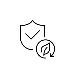  Shield with a checkmark and leaf inside a recycling arrow. Products or services that are environmentally certified and adhere to sustainability standards. Pixel perfect vector icon