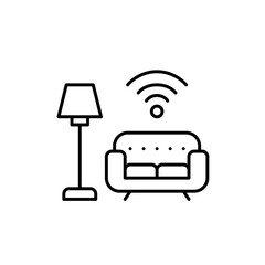 Floor lamp, sofa and wi-fi. Smart home, living room online connectivity. Pixel perfect vector icon