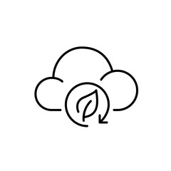 Cloud and leaf in recycling arrow. Clean air and sustainability, climate restoration and emission reduction. Pixel perfect vector icon