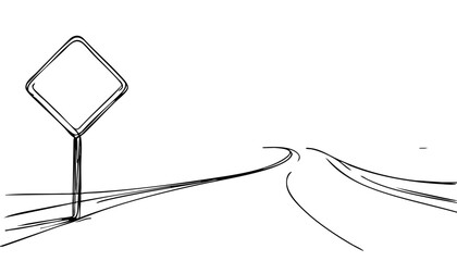 Fototapeta premium Road sign indicating a curve drawn in minimalistic style 