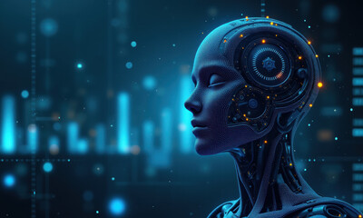 AI Woman Robot, Futuristic Cyborg Head - Artificial Intelligence