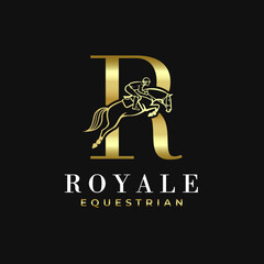 Elegant Luxury Abstract Line Letter R Monogram Horse Jump Alphabet Logo, Show Jumping Logo, Horse Jump, Typography
