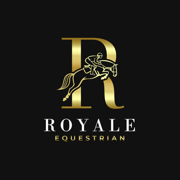 Elegant Luxury Abstract Line Letter R Monogram Horse Jump Alphabet Logo, Show Jumping Logo, Horse Jump, Typography