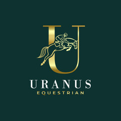 Elegant Luxury Abstract Line Letter U Monogram Horse Jump Alphabet Logo, Show Jumping Logo, Horse Jump, Typography