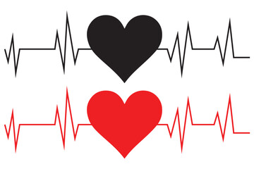 heart rate icon. Heart beat icon set. Heart shape with pulse line. cardiology heart rate icon sign. Heart shape with pulse line. electrocardiogram ecg vector icon . normal heart rhythm. 