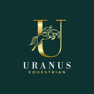 Elegant Luxury Abstract Line Letter U Monogram Horse Jump Alphabet Logo, Show Jumping Logo, Horse Jump, Typography