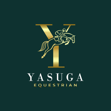 Elegant Luxury Abstract Line Letter  Y Monogram Horse Jump Alphabet Logo, Show Jumping Logo, Horse Jump, Typography