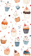 Colorful Watercolor Cupcake Pattern for Fantasy Cake Designs