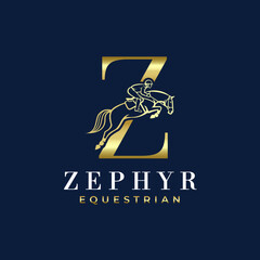 Elegant Luxury Abstract Line Letter  Z Monogram Horse Jump Alphabet Logo, Show Jumping Logo, Horse Jump, Typography