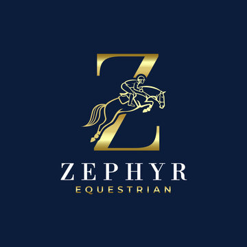 Elegant Luxury Abstract Line Letter  Z Monogram Horse Jump Alphabet Logo, Show Jumping Logo, Horse Jump, Typography