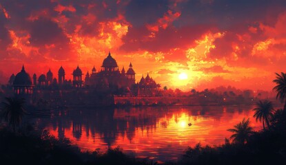 Fototapeta premium Children's puzzle illustration with modular temple architecture blocks, ideal for educational toys, cultural heritage games, or kindergarten activity books.