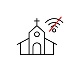 Church and no wi-fi symbol. Disconnected religious practice and offline service. Pixel perfect vector icon
