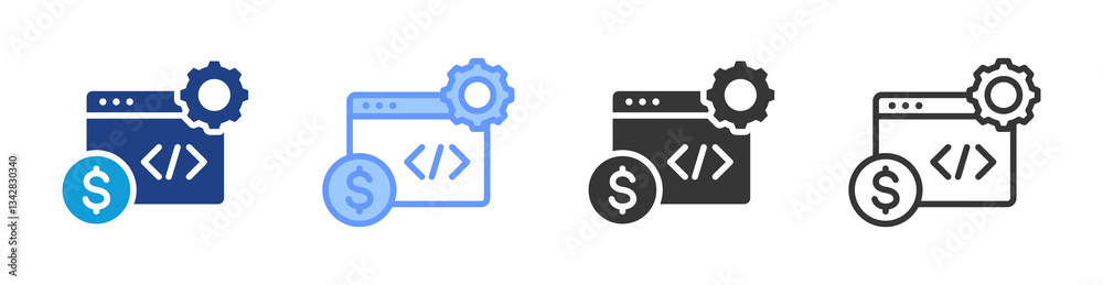 Poster fintech development icon set multiple style collection