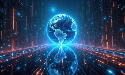 Global Network, Digital Earth, Tech Background - AI