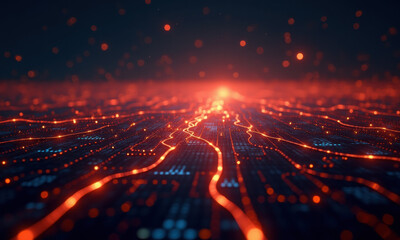 Fototapeta premium Glowing Circuit Board, Digital Data Flow - Abstract Technology