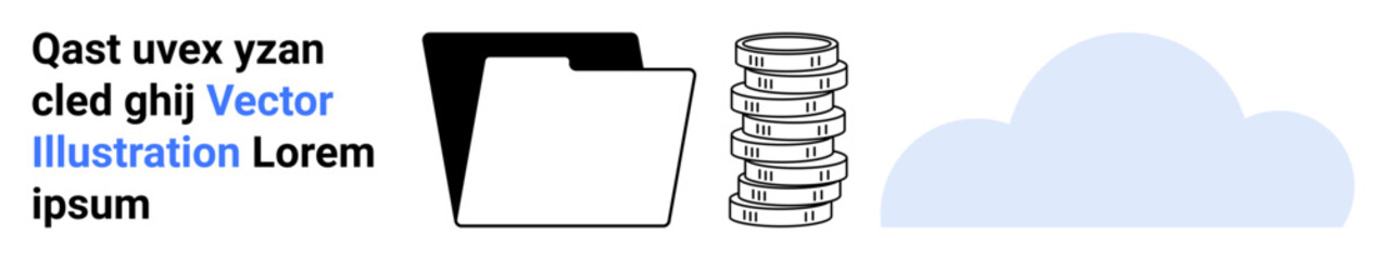 Folder, server stack, and cloud graphics represent data management, storage, and cloud computing. Ideal for technology, efficiency, digital solutions, data security cloud backup remote work simple