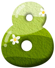 Green gradient of number 8 with flower clip art, number hand drawn