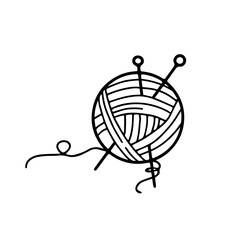 Yarn Ball with Two Knitting Needles Inserted and a Loose Thread Unspooling, Knitting, Crafting, and Handwork.wool, fiber, stitch, creation, design, handmade, knitting needles, DIY, 