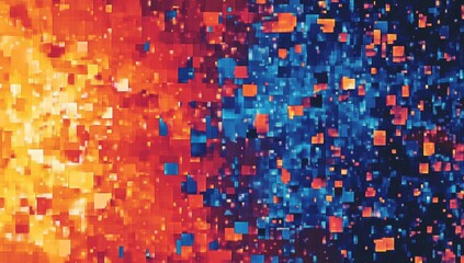 Abstract digital art with warm and cool color gradients, composed of numerous small squares