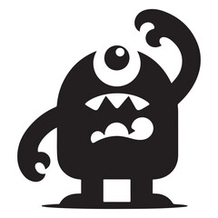 Angry One Eyed Monster Silhouette Vector Illustration Cute Design