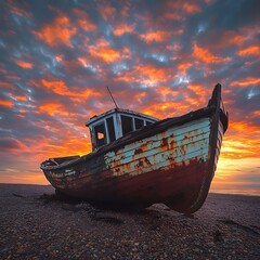 fishing boat at sunset