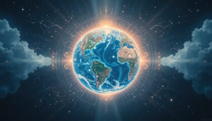 Radiant Earth: A Celestial Vision of Our Planet Surrounded by Cosmic Energy