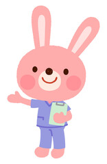 スクラブを着たウサギの看護師さん　お医者さん