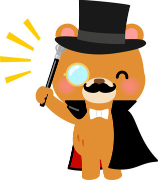シルクハットと外套姿のクマのキャラクター