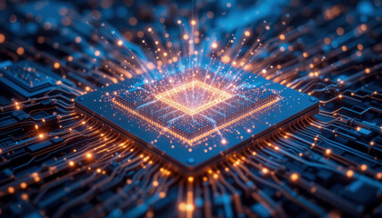 A close up of a computer processor chip, representing quantum computing breakthrough technology.
