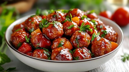 Sweet and Savory Glazed Meatballs with Peppers