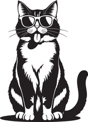 Cool Cat Vector Outline Sunglasses and Tongue Out