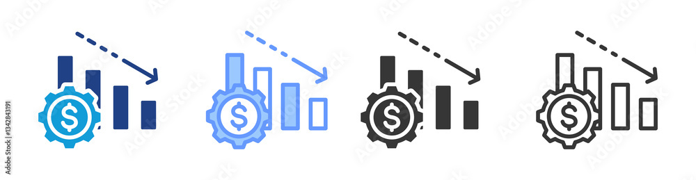 Poster depreciation icon set multiple style collection