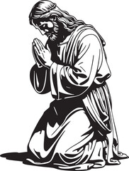 Praying Jesus Christ Black Vector Outline