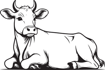 Resting Cow Vector Black and White Outline