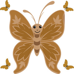 Cute Smiling Butterfly with Forest-Themed Wings