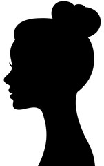 Silhouette of a Woman’s Head in Profile with a Bun Hairstyle, Elegant Contours of Nose, Lips, and Chin, Representing Beauty, Hairdressing, and Professional Salon Services for Women

