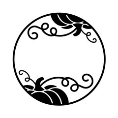Round frame with Halloween pumpkins featuring swirls and leaves, creating a spooky decoration element for festive designs