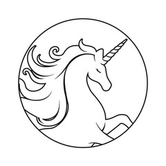 Unicorn Coloring Book Page For Kids, cartoon illustration. Fantasy theme magical mystic horse outline doodle design, digital stamp. Product design t shirt print.