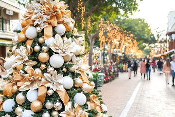 Festive Christmas Tree for City Street, Holiday Shopping.