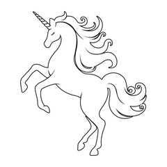 Unicorn Outline Line Art. Fantasy theme magical mystic horse coloring book page, digital stamp. Product design t shirt print.