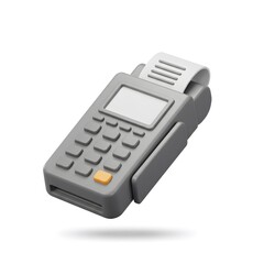 Modern Gray Point of Sale Device 3D Render with Receipt,  Electronic Payment Terminal,  Digital Transaction Technology