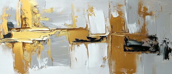 Abstract gold and white oil painting close-up