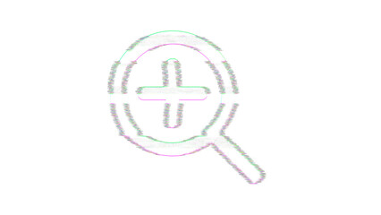Icon search plus is distorted. Glitch. Noise, chromatic aberration, geometric distortion