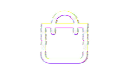 Icon shopping bag is distorted. Glitch. Noise, chromatic aberration, geometric distortion