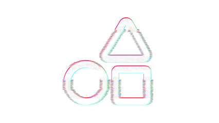 Icon shapes is distorted. Glitch. Noise, chromatic aberration, geometric distortion